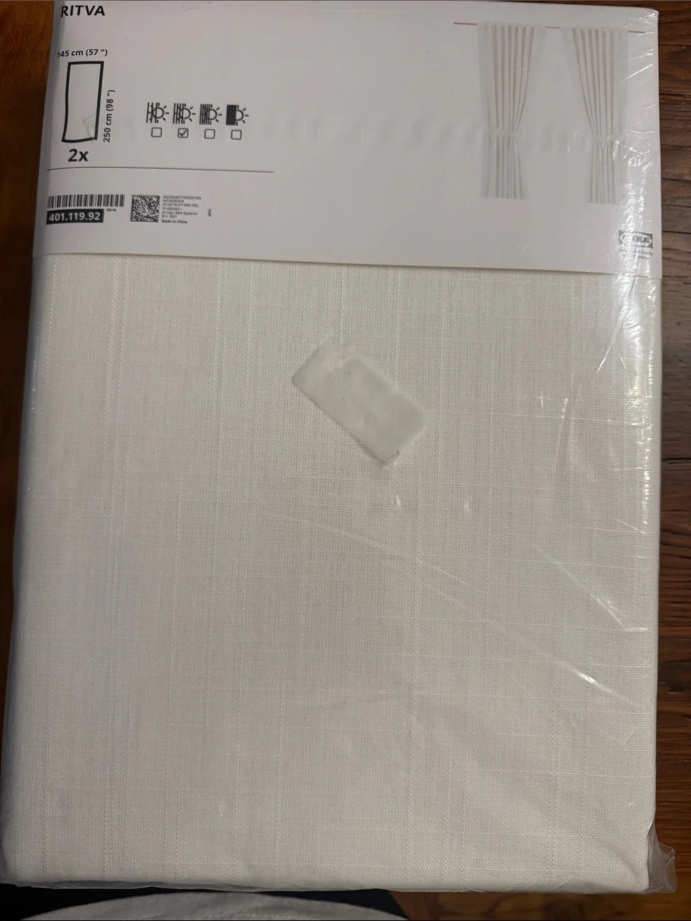 IKEA RITVA Curtains NEW 2 Panels (1 pair) 100%Cotton w/ Tie-Back 57